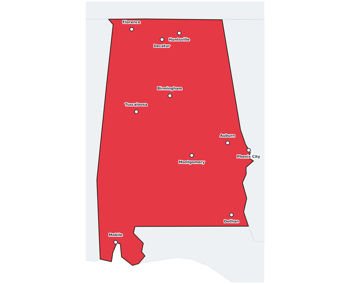 Alabama Labeled Map - free printable map of Alabama