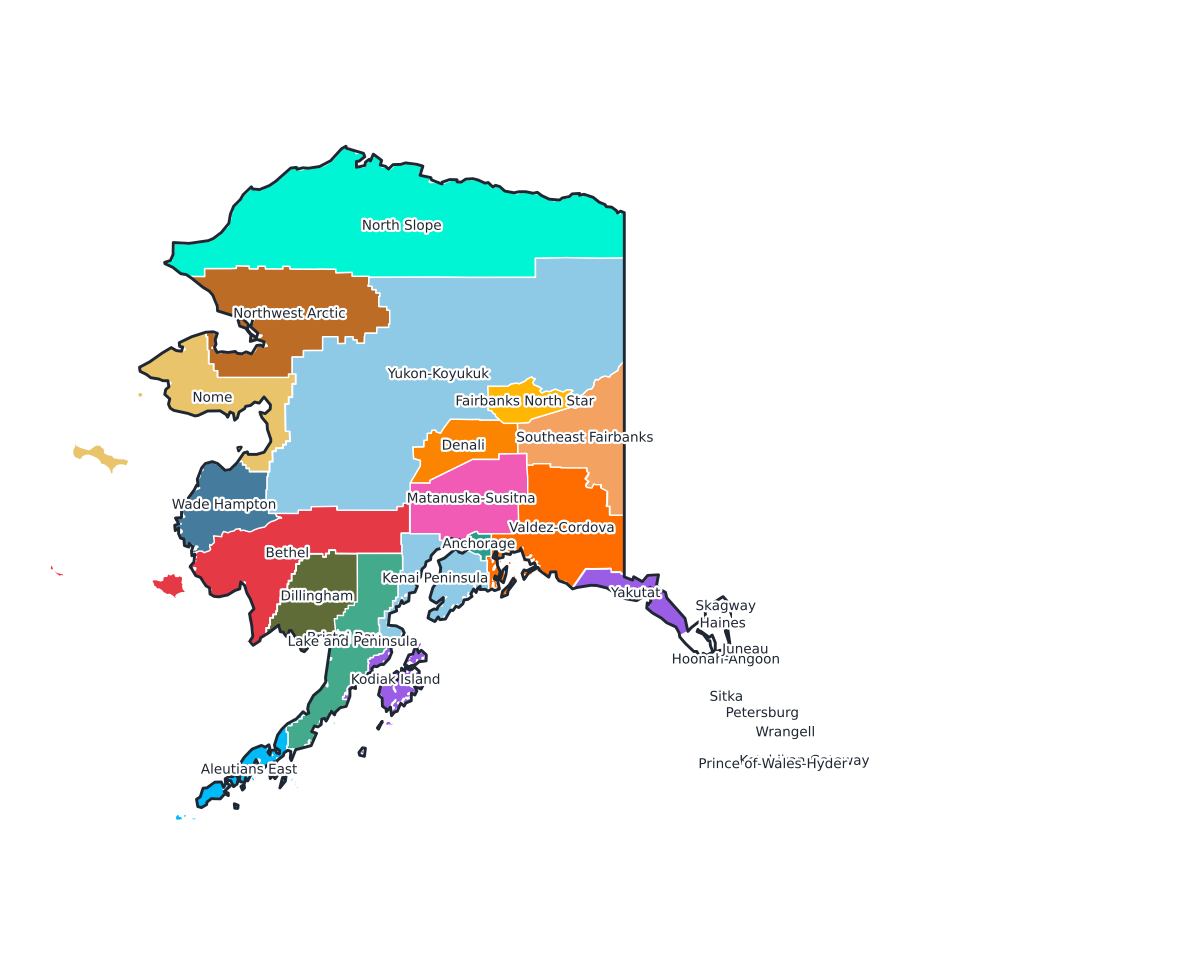 Alaska Labeled County Map - free printable map of Alaska