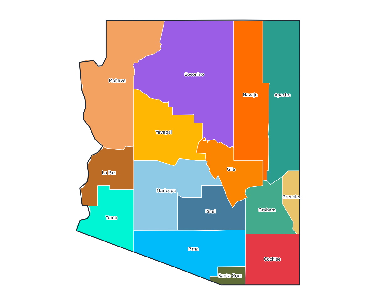 Arizona Labeled County Map - free printable map of Arizona