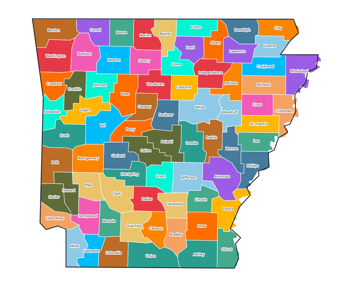 Arkansas Labeled County Map - free printable map of Arkansas