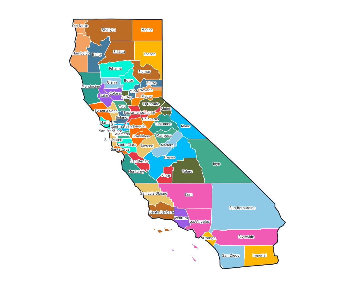 California Labeled County Map - free printable map of California