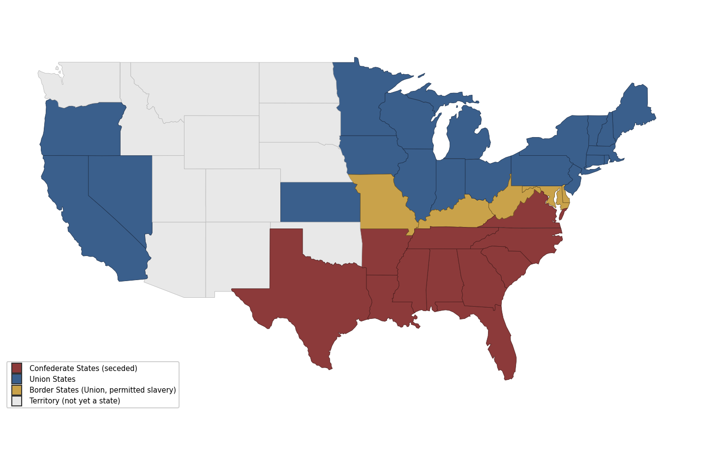 US Civil War Map - free printable map of the United States