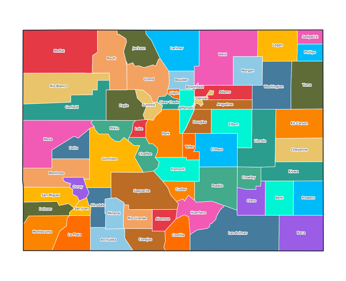 Colorado Labeled County Map - free printable map of Colorado