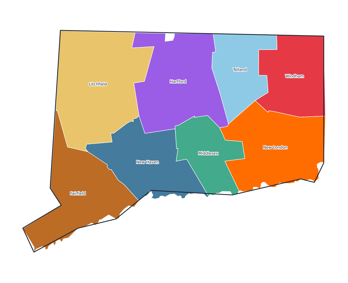 Connecticut Labeled County Map - free printable map of Connecticut