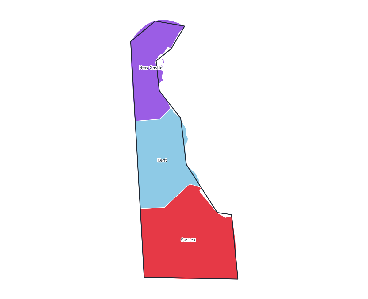 Delaware Labeled County Map - free printable map of Delaware