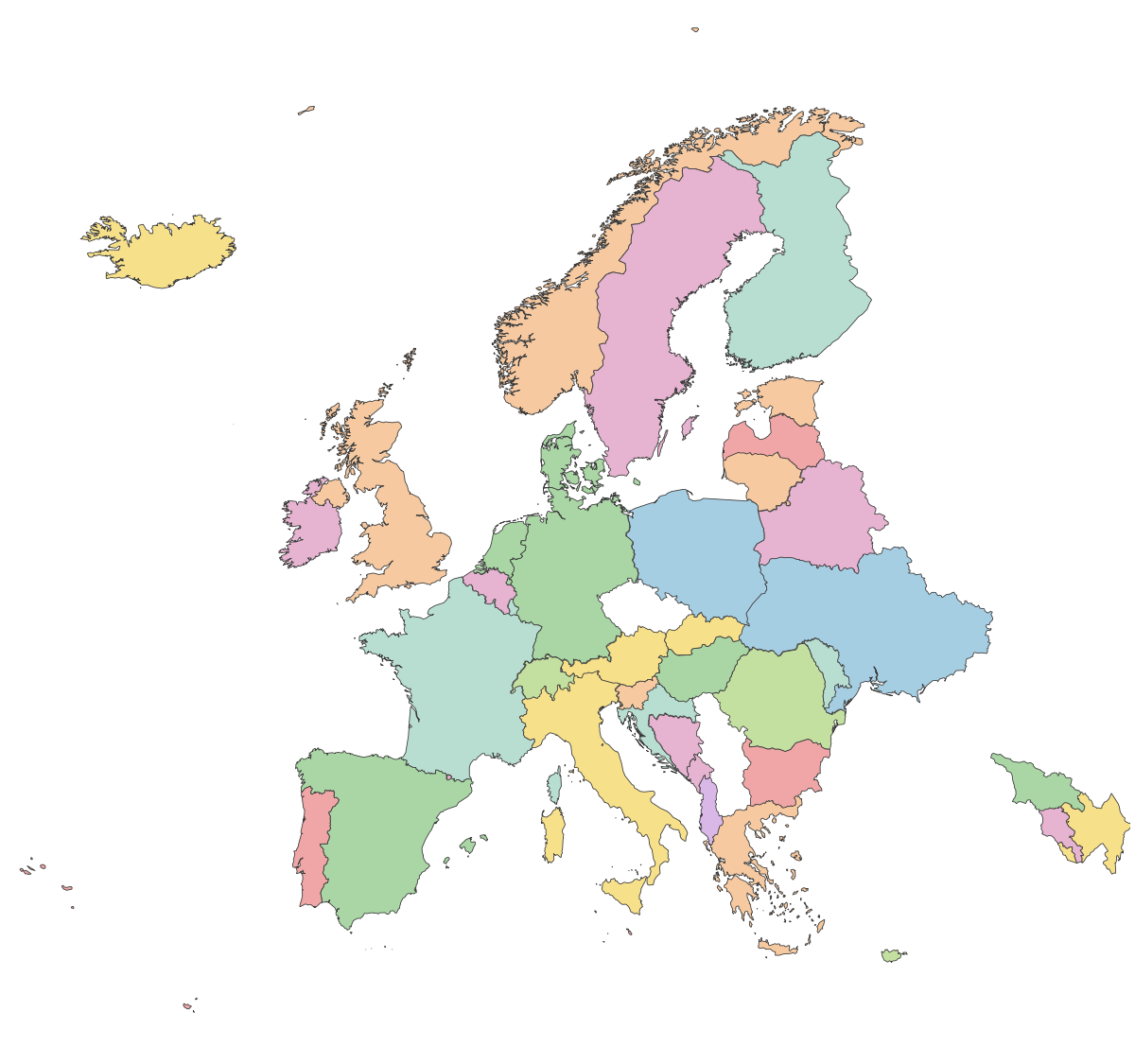 Europe Labeled Map - free printable map of Europe