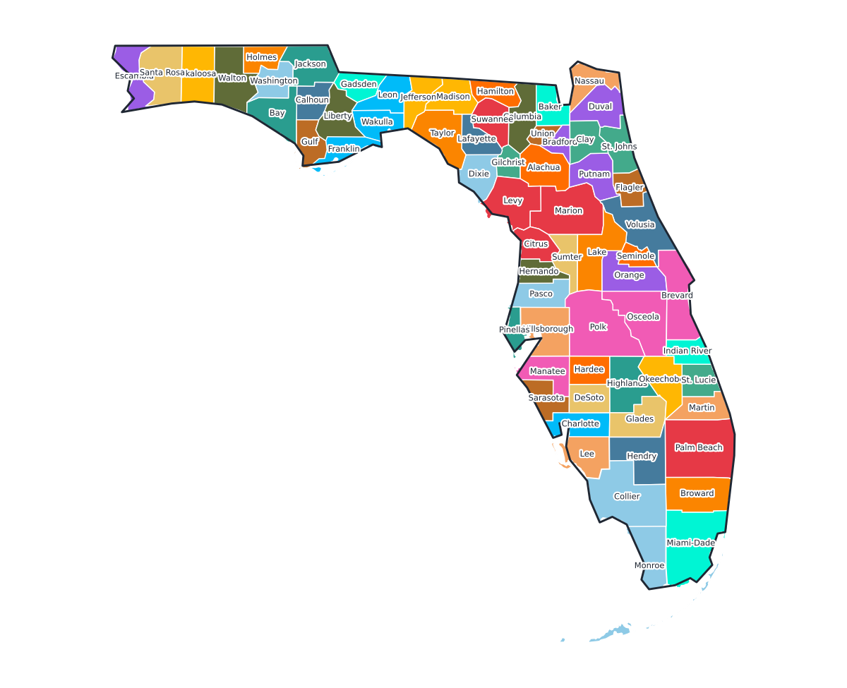 Florida Labeled County Map - free printable map of Florida