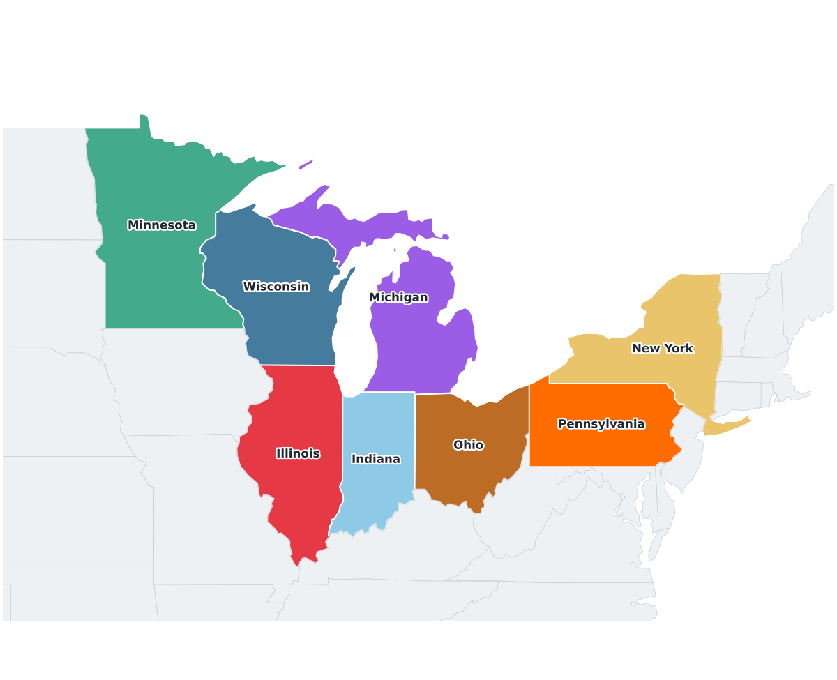 Great Lakes Region Region Labeled Map - free printable map of Great Lakes Region