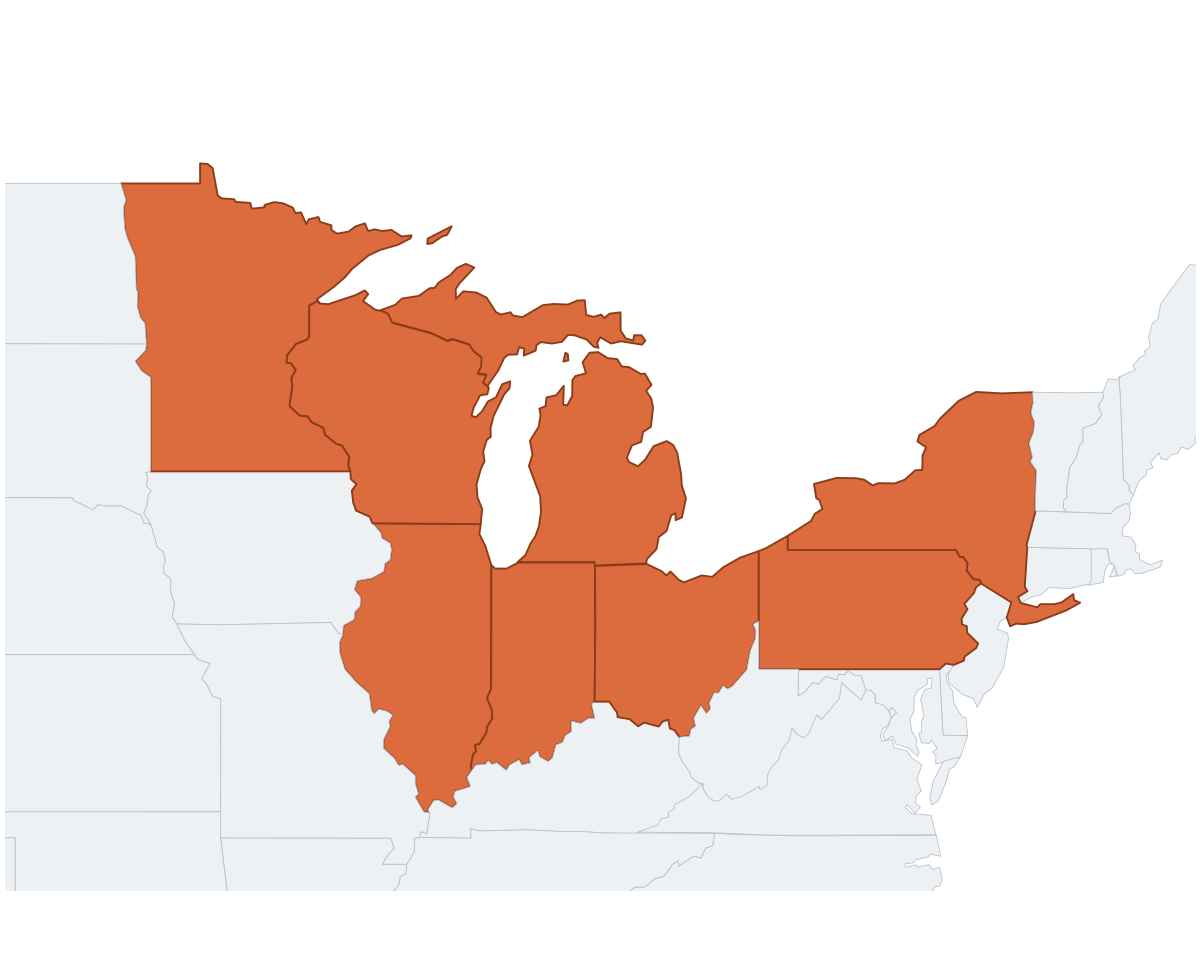 Great Lakes Region Region Map - free printable map of Great Lakes Region