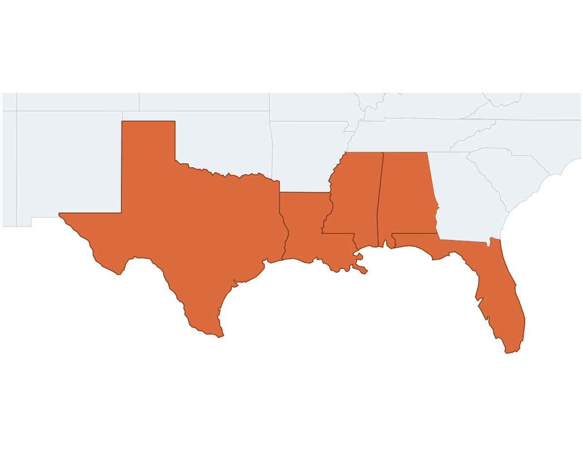 Gulf Coast Region Map - free printable map of Gulf Coast