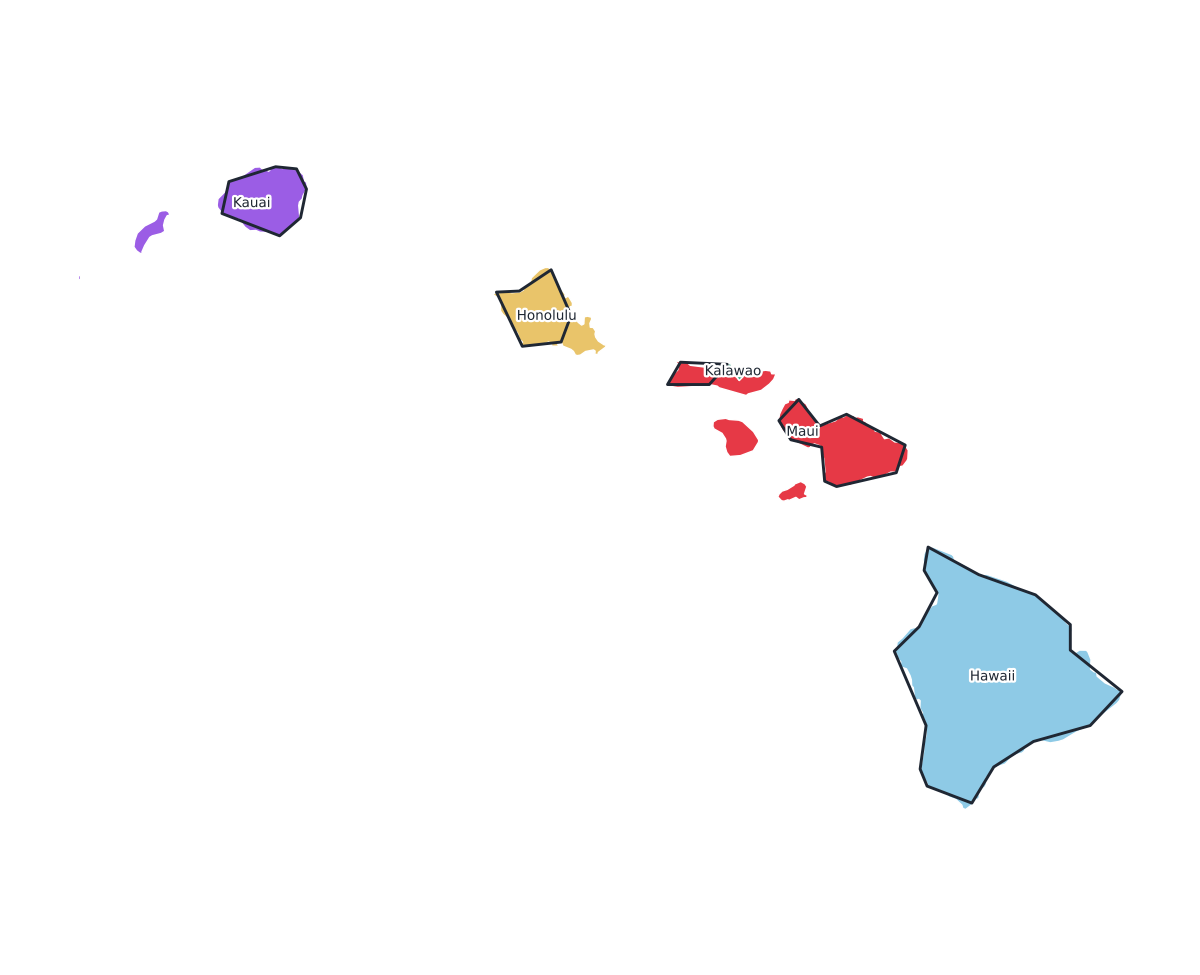 Hawaii Labeled County Map - free printable map of Hawaii
