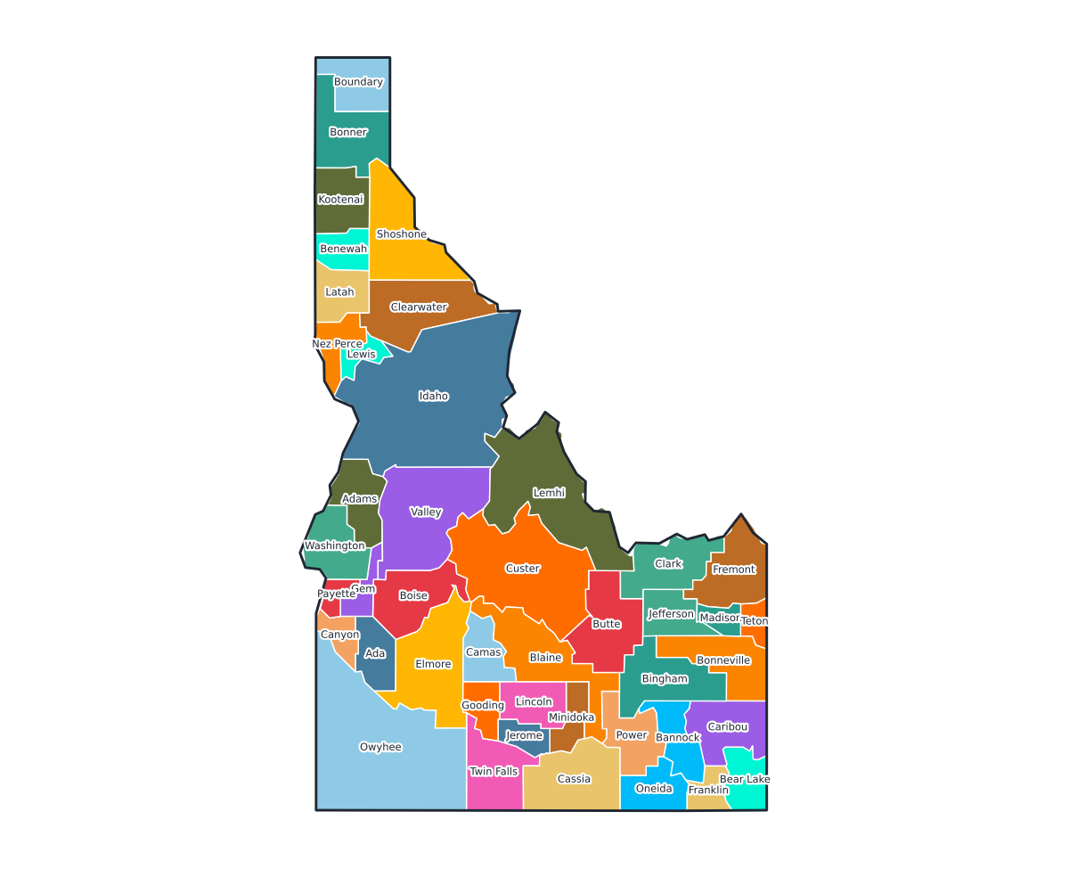 Idaho Labeled County Map - free printable map of Idaho