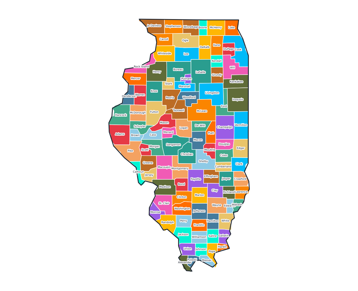 Illinois Labeled County Map - free printable map of Illinois