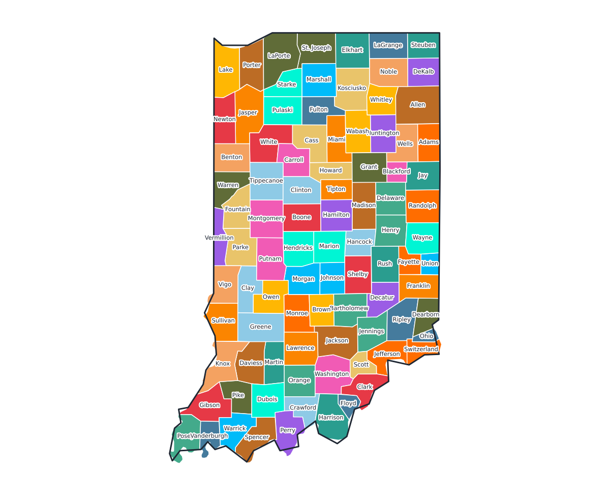 Indiana Labeled County Map - free printable map of Indiana