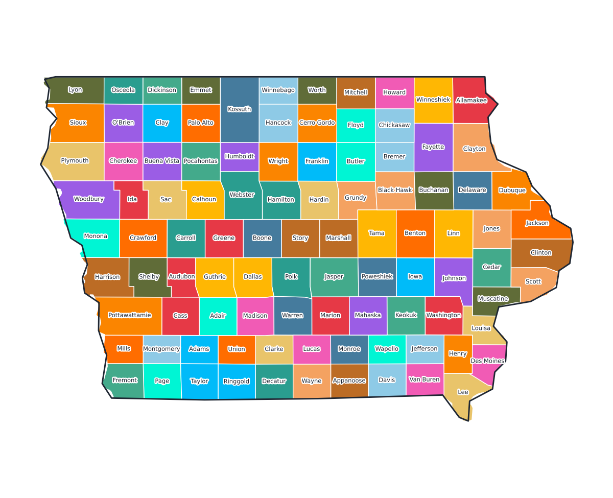 Iowa Labeled County Map - free printable map of Iowa