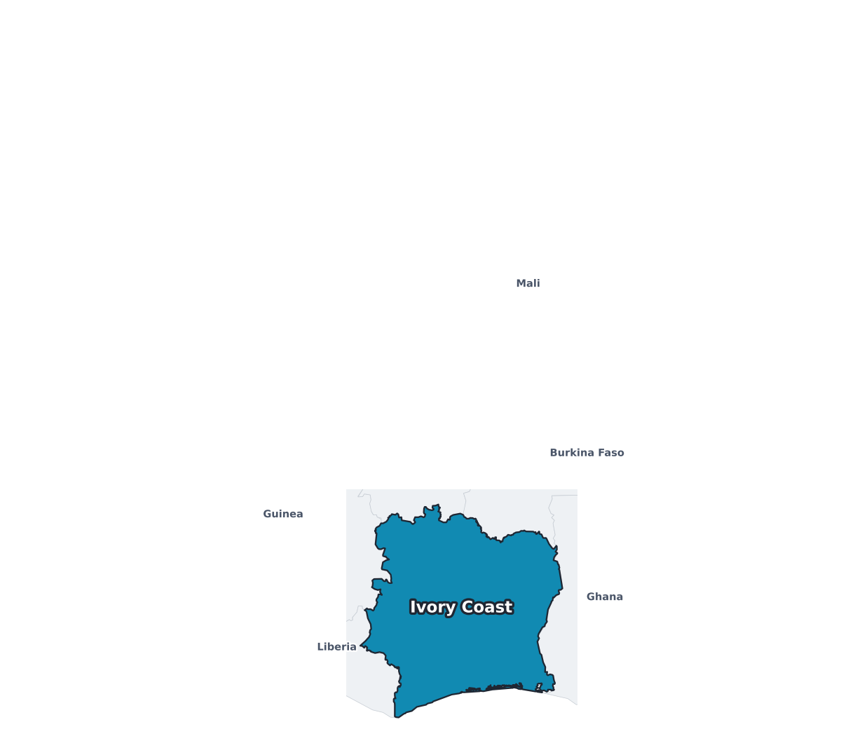 Ivory Coast Labeled Map - free printable map of Ivory Coast