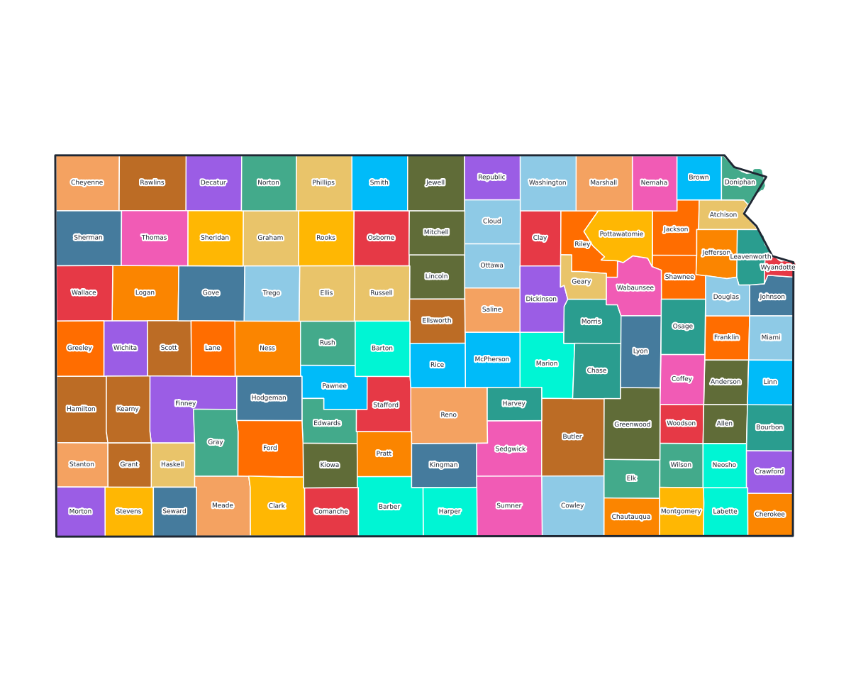 Kansas Labeled County Map - free printable map of Kansas