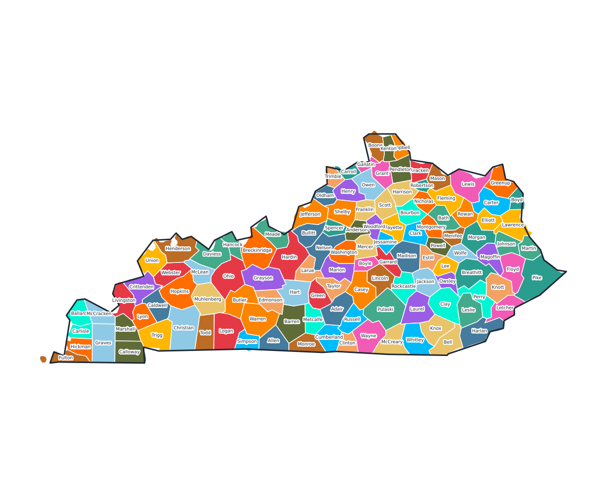 Kentucky Labeled County Map - free printable map of Kentucky