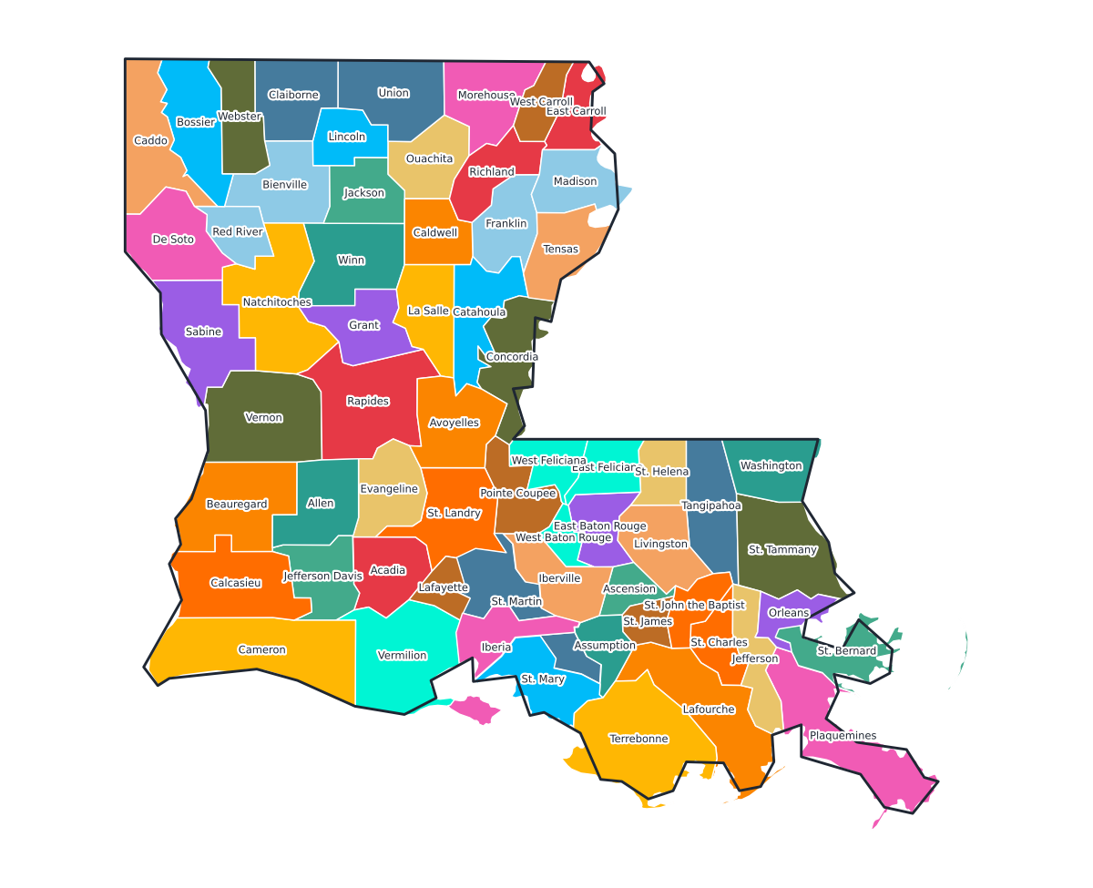 Louisiana Labeled County Map - free printable map of Louisiana
