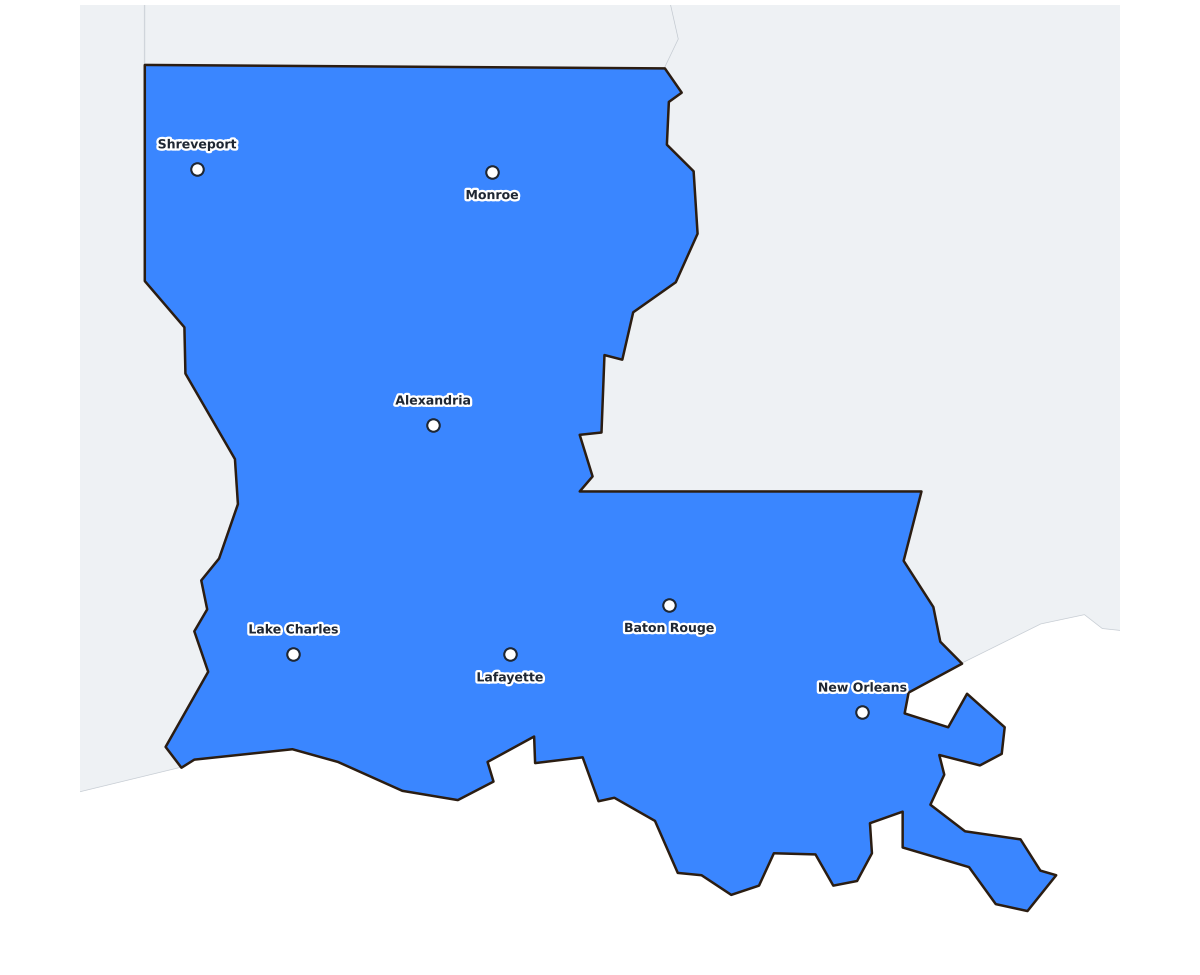 Louisiana Labeled Map - free printable map of Louisiana
