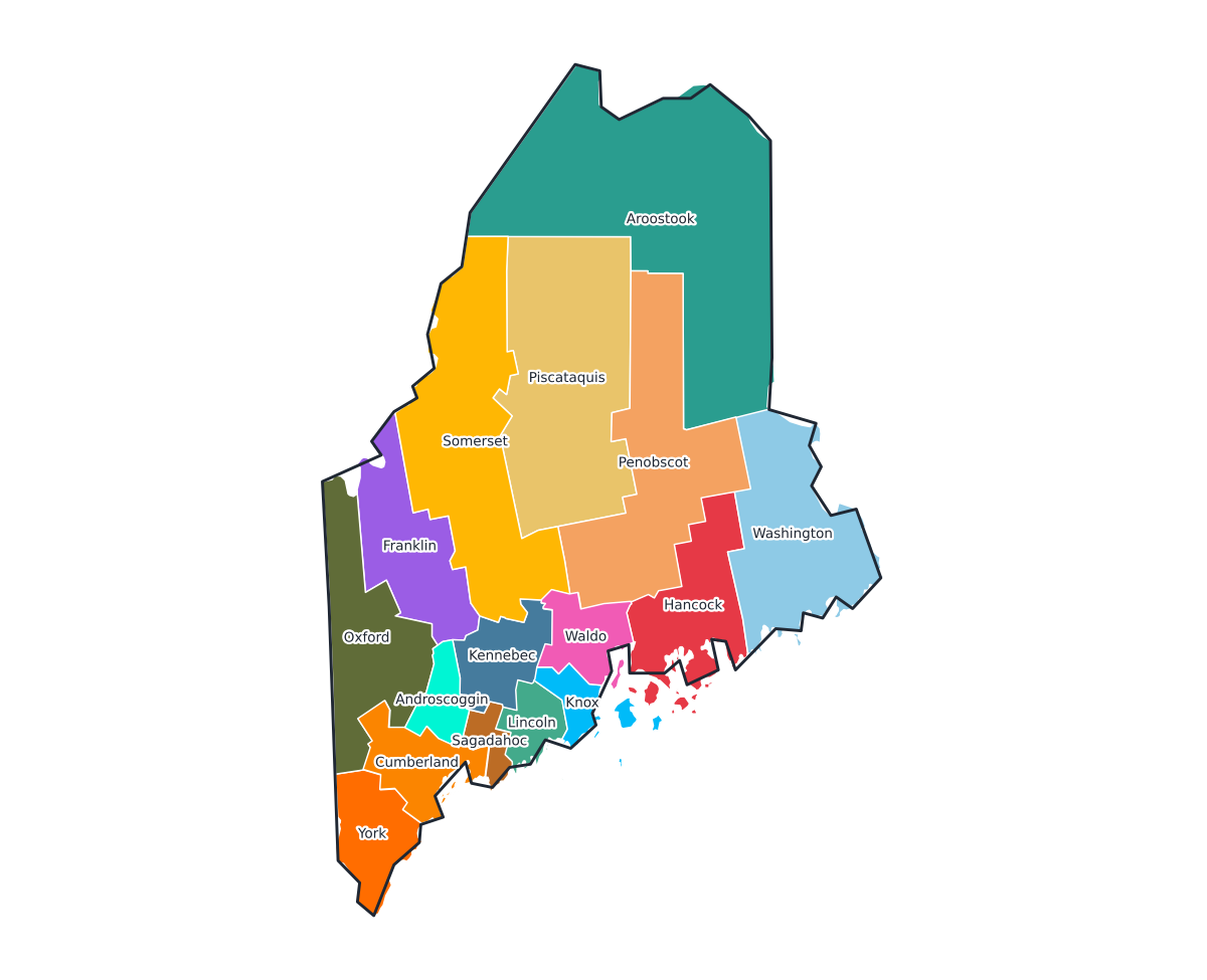 Maine Labeled County Map - free printable map of Maine