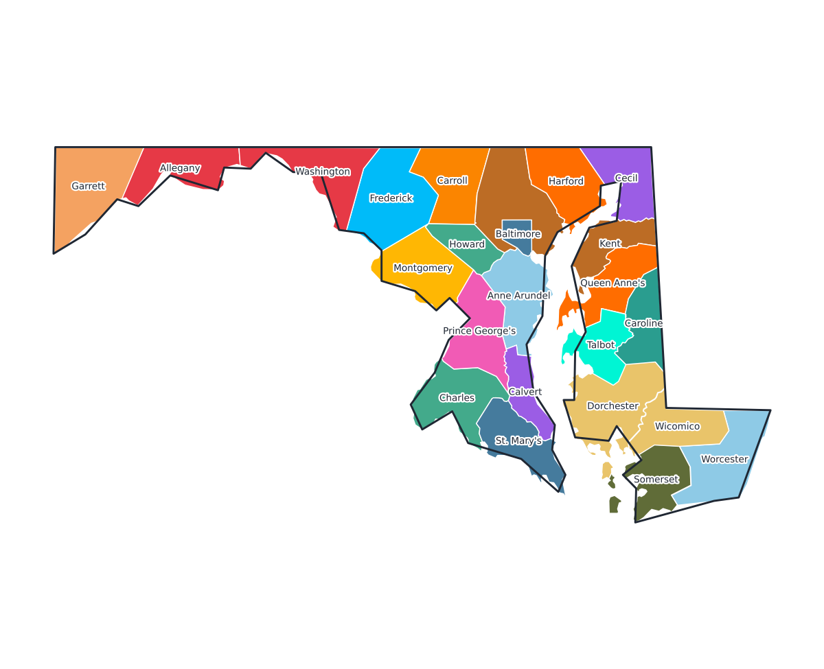 Maryland Labeled County Map - free printable map of Maryland