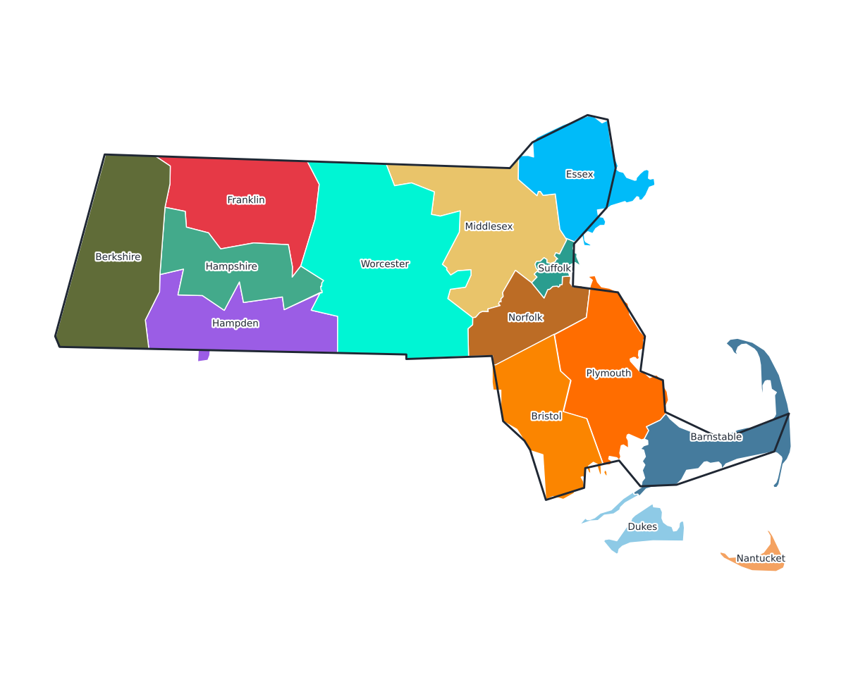 Massachusetts Labeled County Map - free printable map of Massachusetts
