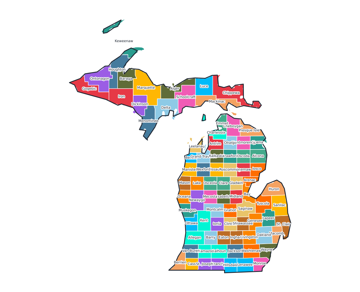 Michigan Labeled County Map - free printable map of Michigan