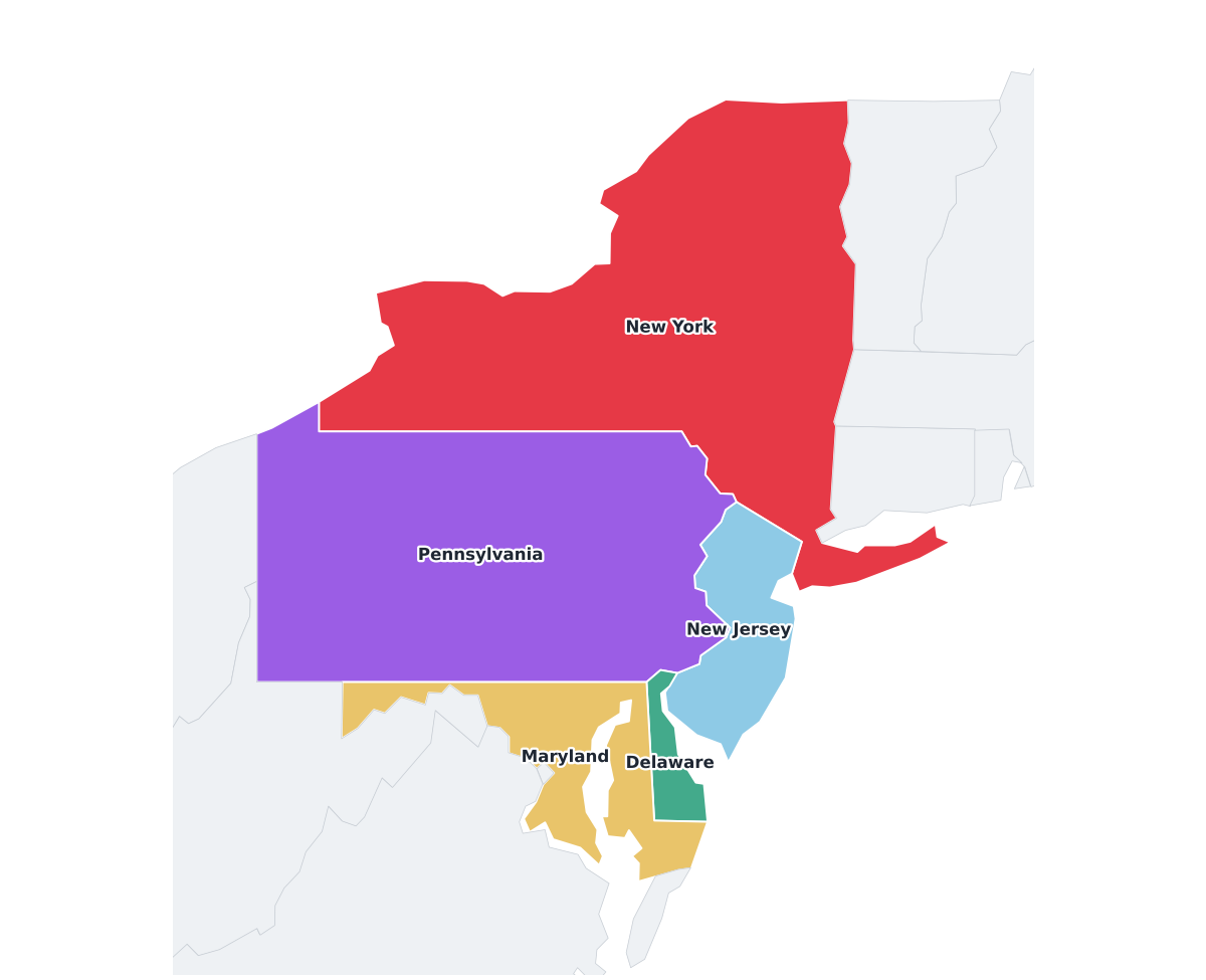 Mid-Atlantic Region Labeled Map - free printable map of Mid-Atlantic