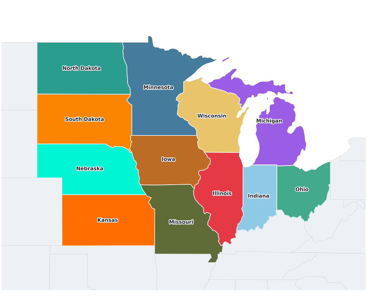 Midwest Region Labeled Map - free printable map of Midwest