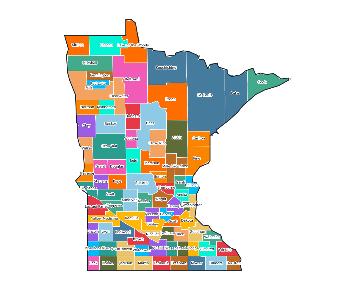 Minnesota Labeled County Map - free printable map of Minnesota