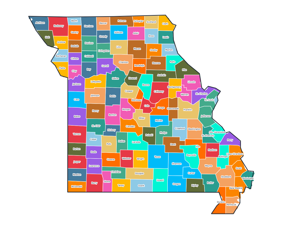 Missouri Labeled County Map - free printable map of Missouri