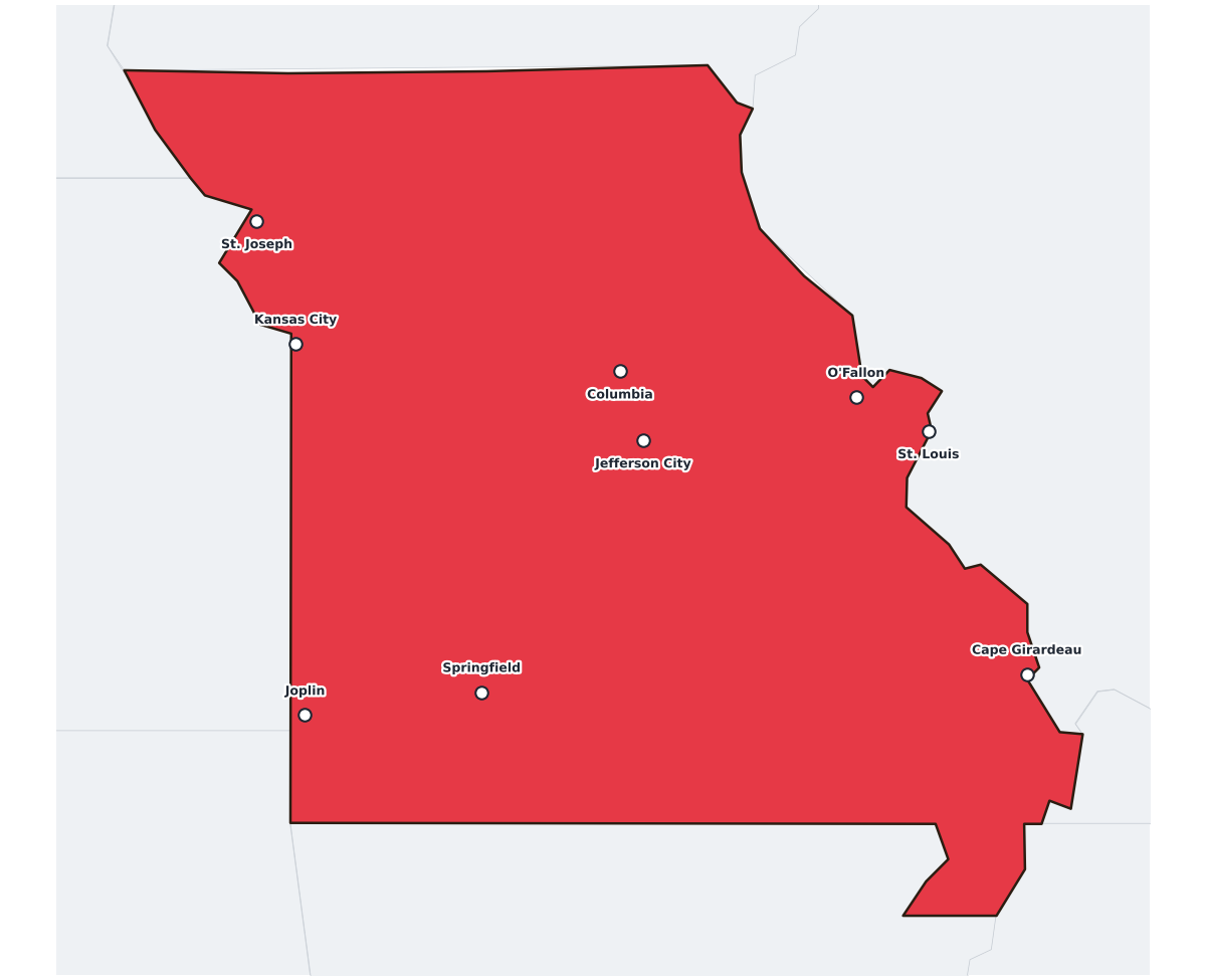 Missouri Labeled Map - free printable map of Missouri