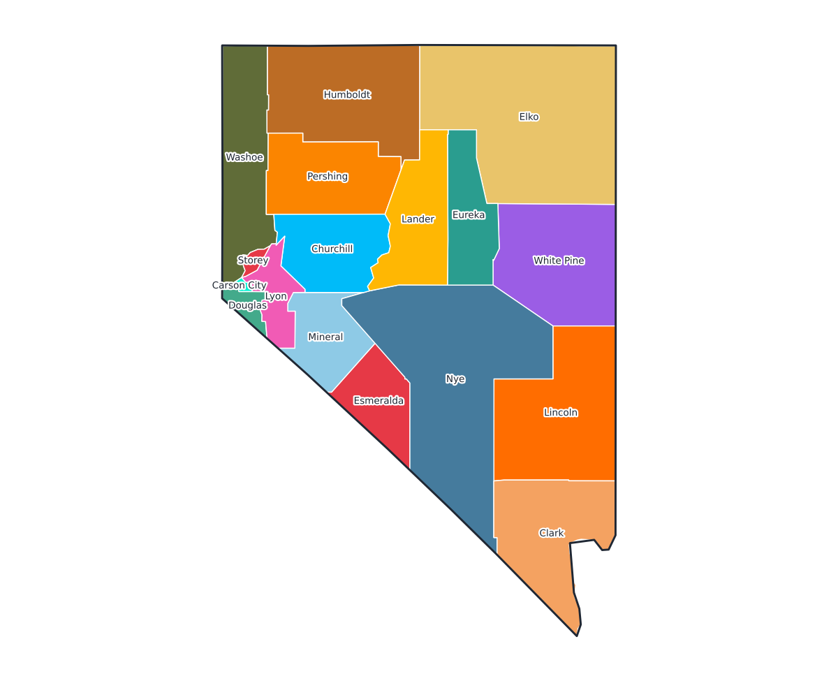 Nevada Labeled County Map - free printable map of Nevada