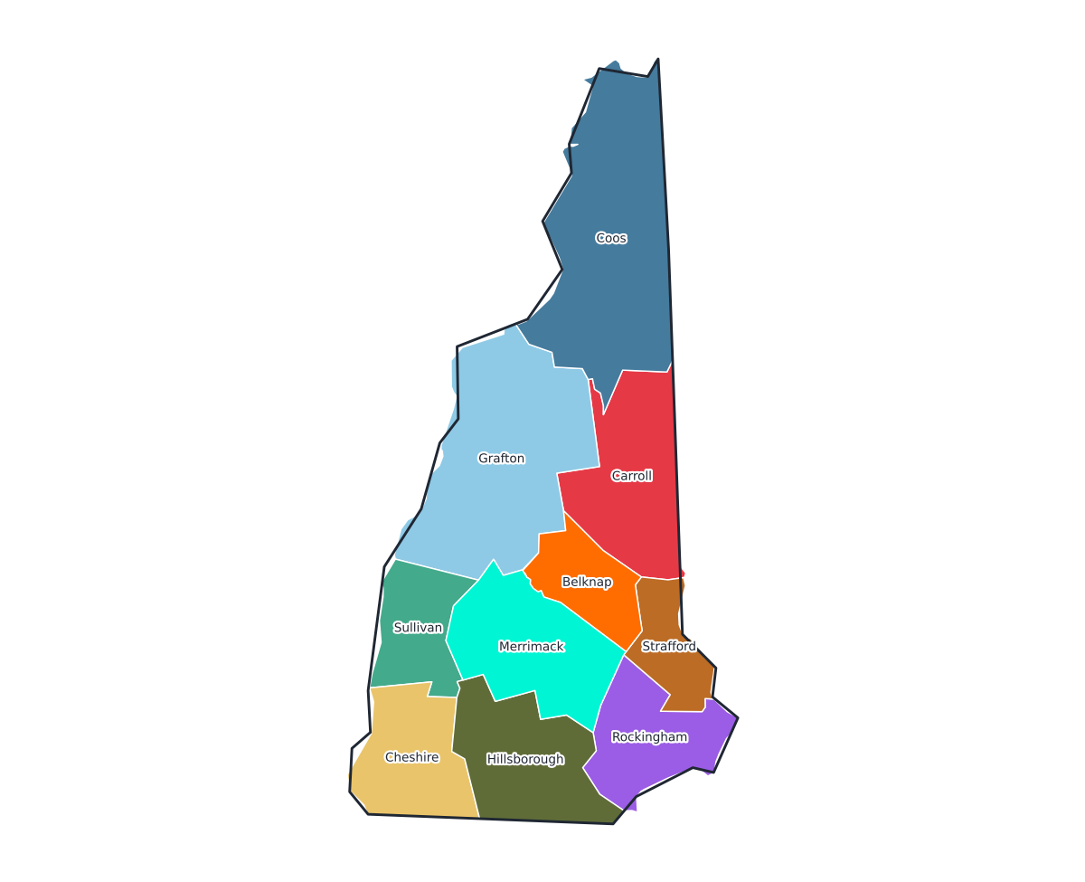 New Hampshire Labeled County Map - free printable map of New Hampshire