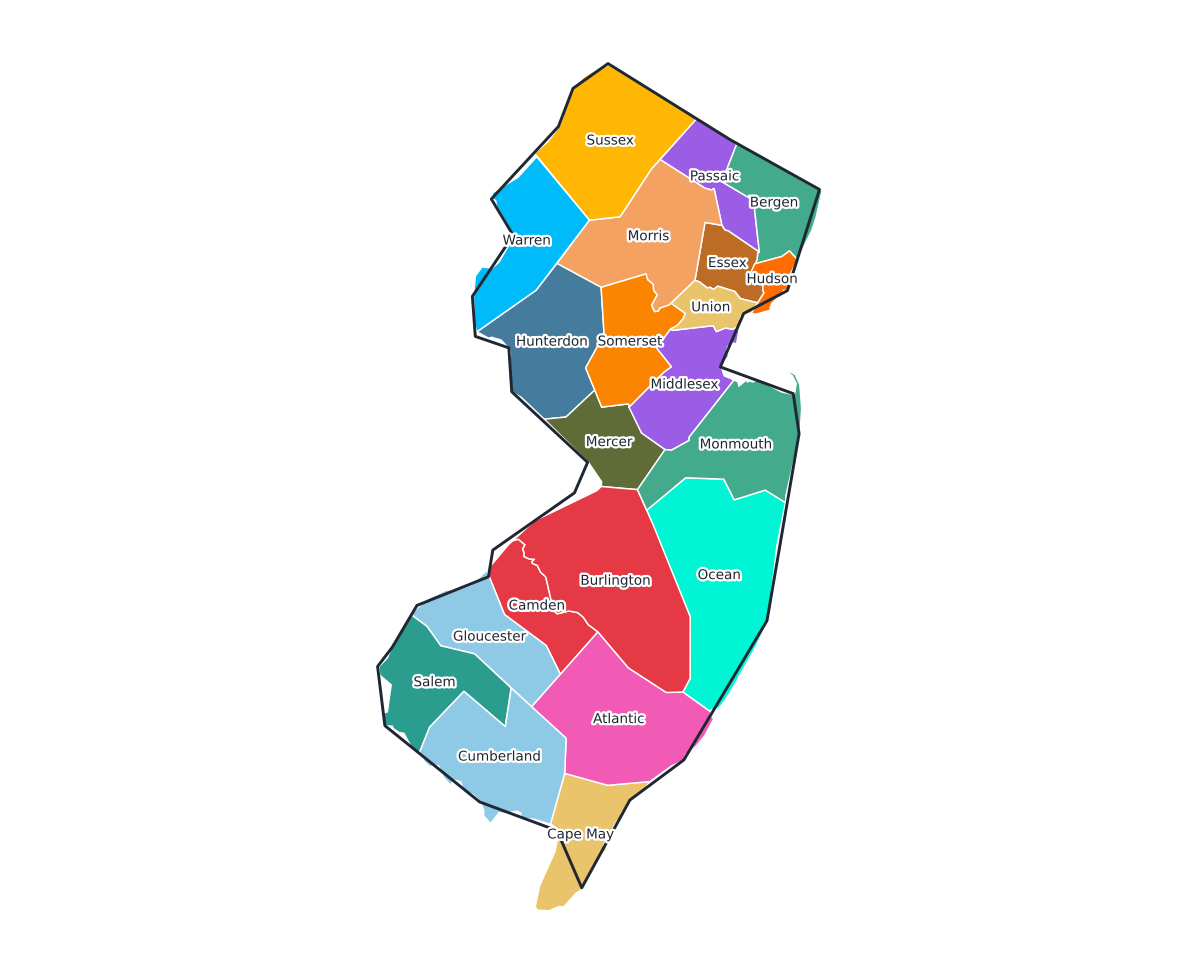 New Jersey Labeled County Map - free printable map of New Jersey