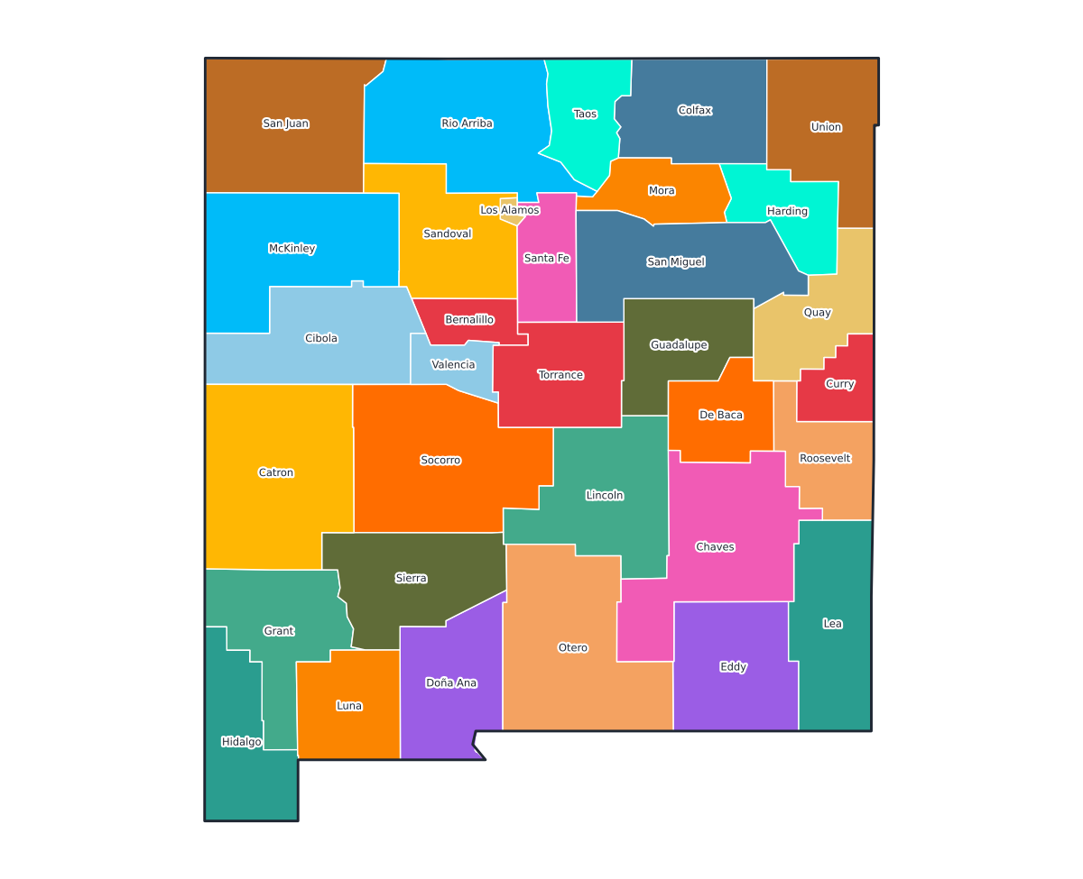 New Mexico Labeled County Map - free printable map of New Mexico