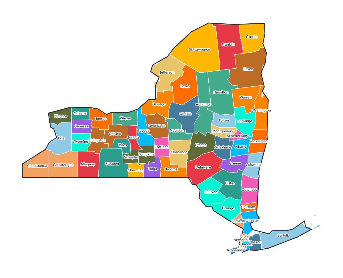 New York Labeled County Map - free printable map of New York