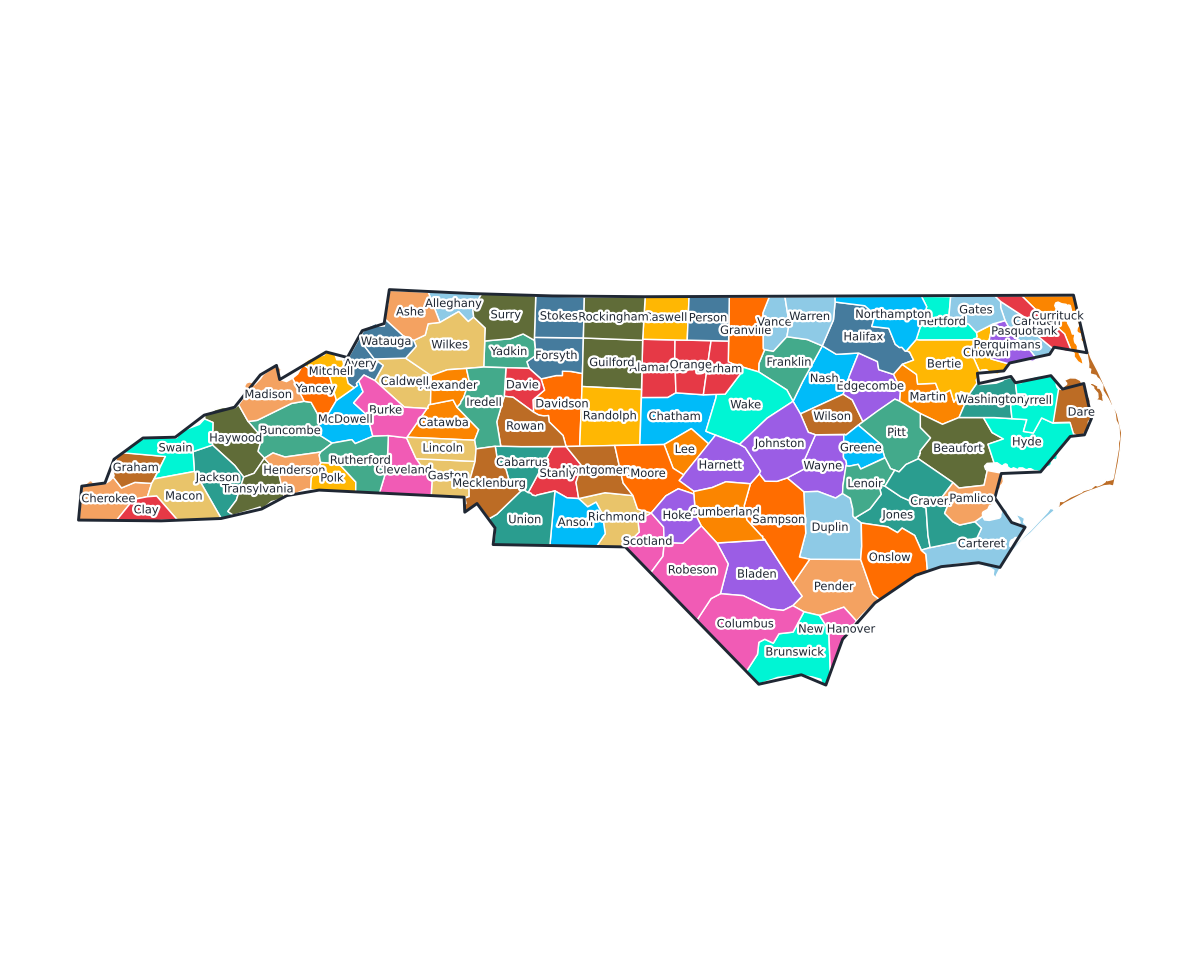 North Carolina Labeled County Map - free printable map of North Carolina