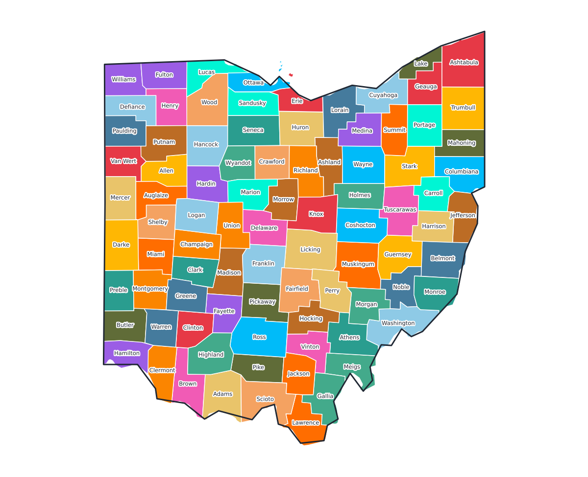 Ohio Labeled County Map - free printable map of Ohio