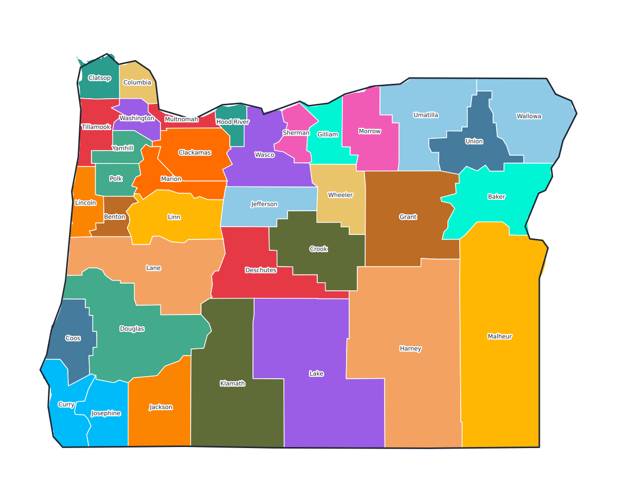 Oregon Labeled County Map - free printable map of Oregon