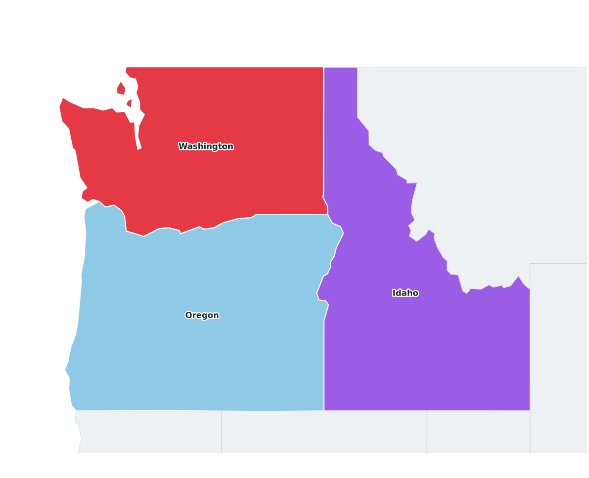 Pacific Northwest Region Labeled Map - free printable map of Pacific Northwest