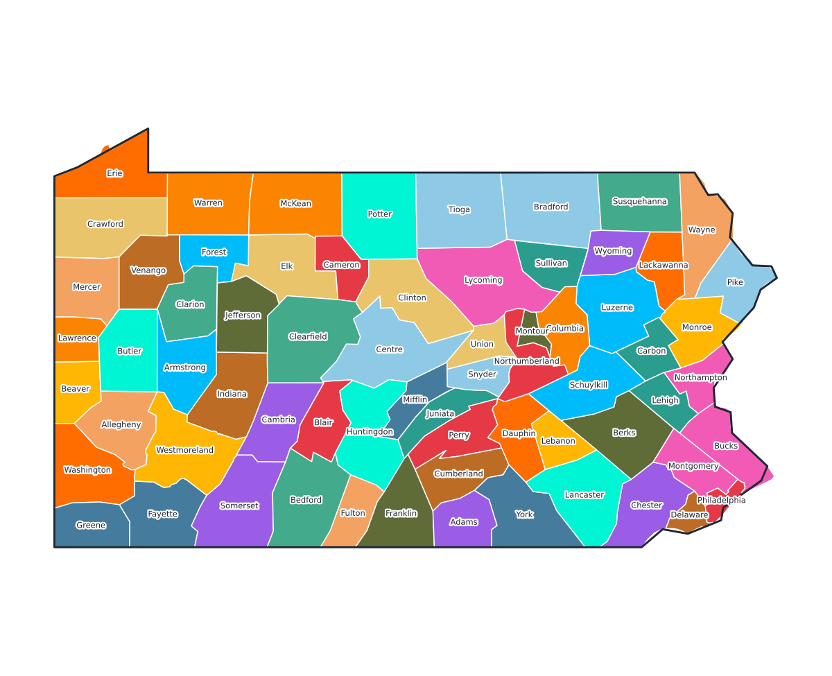 Pennsylvania Labeled County Map - free printable map of Pennsylvania