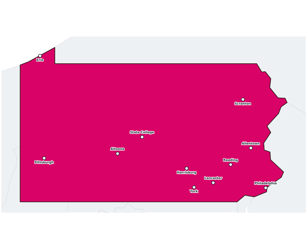 Pennsylvania Labeled Map - free printable map of Pennsylvania