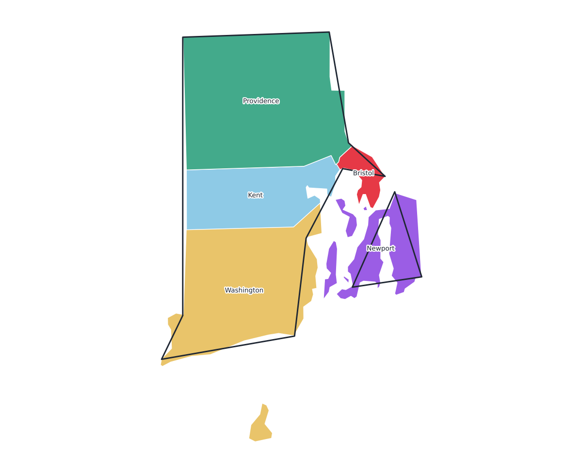 Rhode Island Labeled County Map - free printable map of Rhode Island