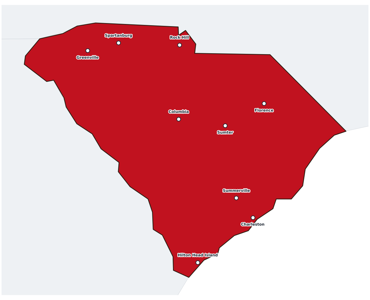 South Carolina Labeled Map - free printable map of South Carolina