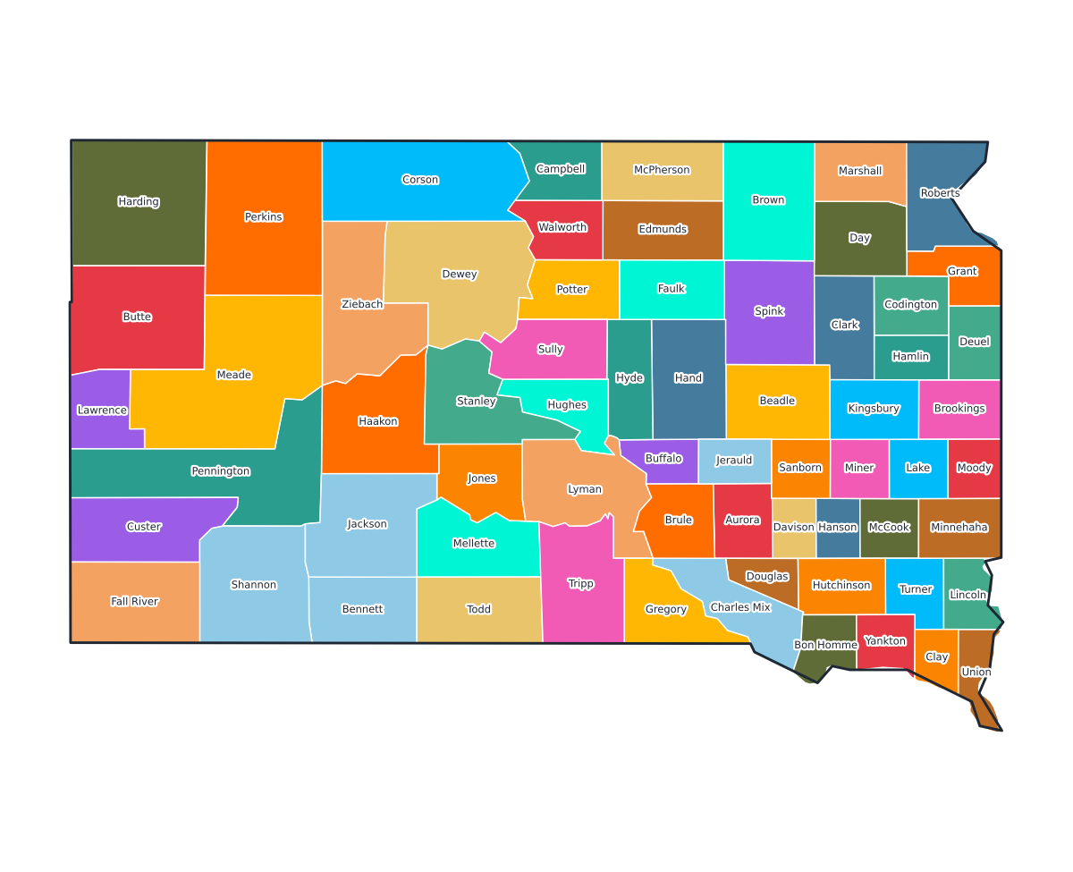 South Dakota Labeled County Map - free printable map of South Dakota