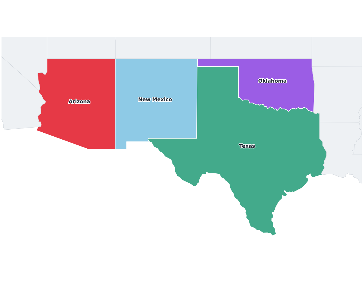 Southwest Region Labeled Map - free printable map of Southwest