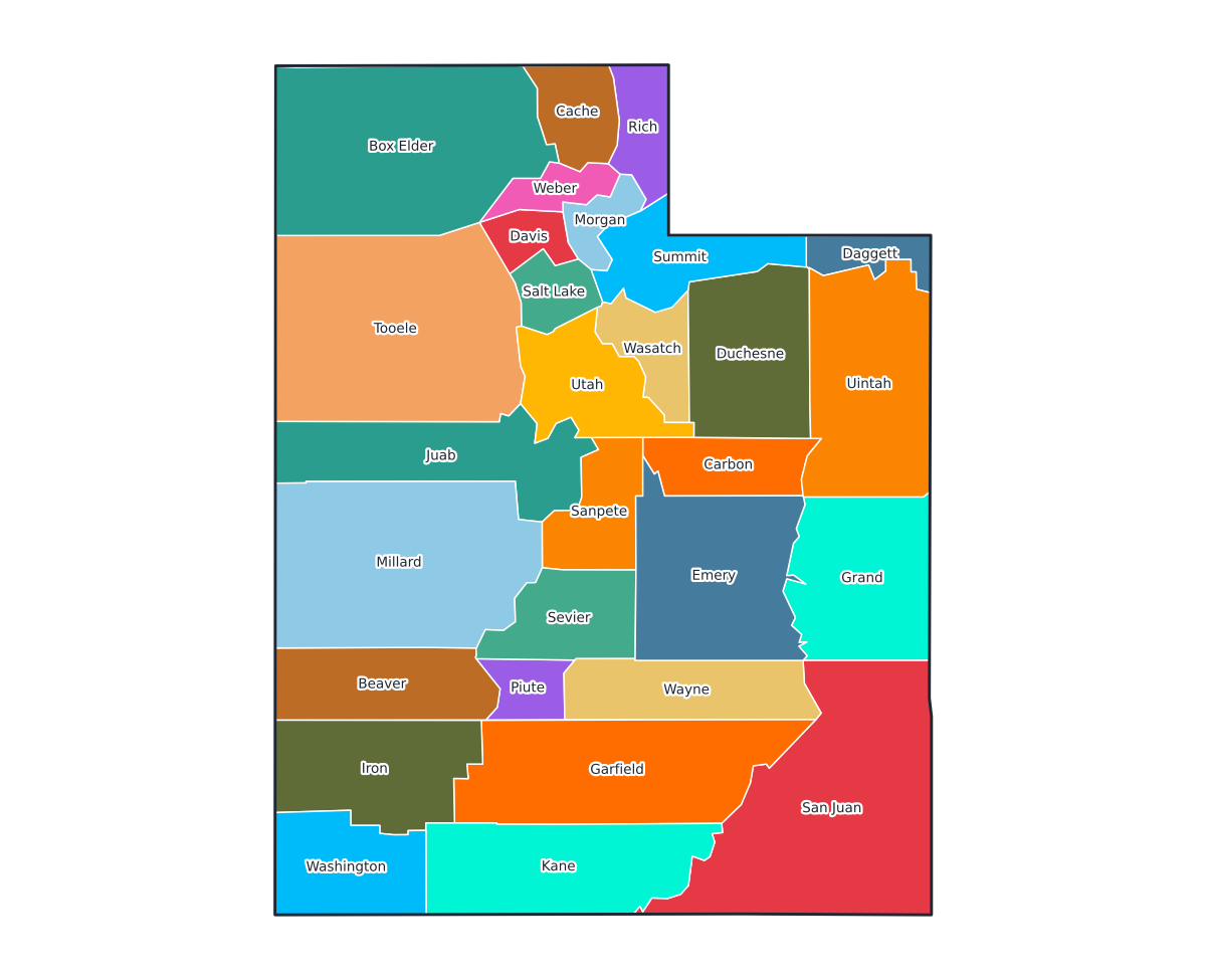 Utah Labeled County Map - free printable map of Utah