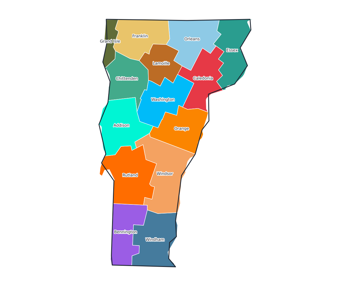 Vermont Labeled County Map - free printable map of Vermont